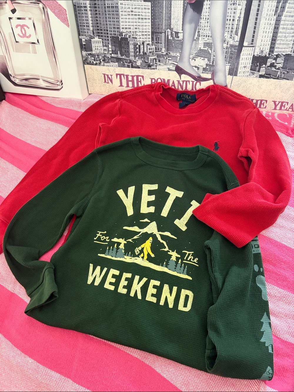 Ralph Lauren Red Long-Sleeve Crewneck & Green 'Yeti Weekend' Tee Set